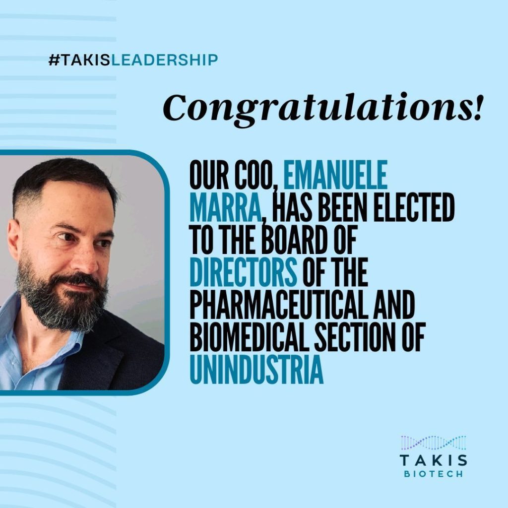 Emanuele Marra, our COO, has been elected to the board of directors of the pharmaceutical and biomedical section of Unindustria